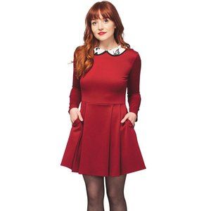Smak Parlour Peter Pan Collar Dress - Crimson Mod Twee Cosplay Goth Holiday Geek